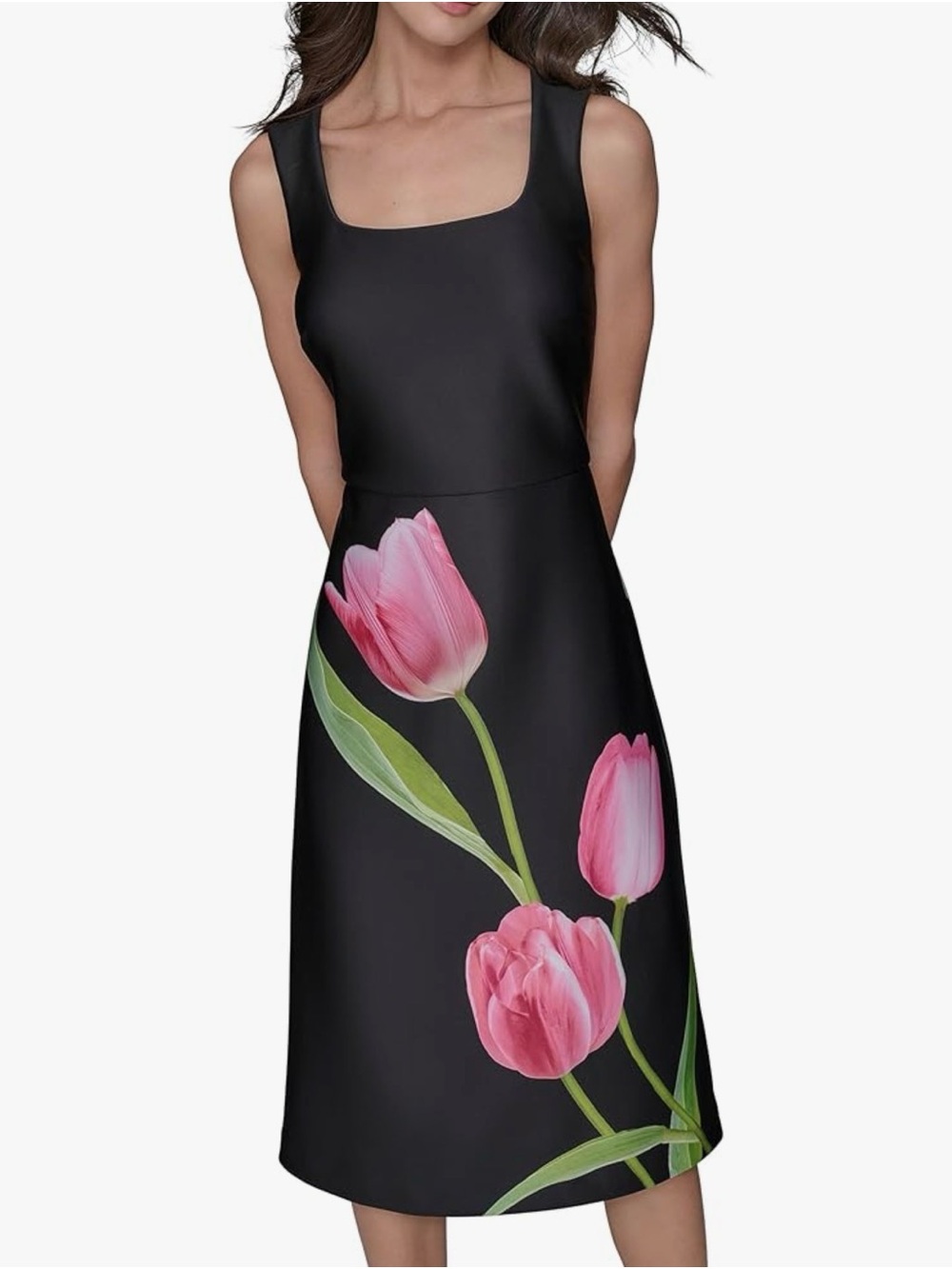 KARL LAGERFELD Womens Floral Square Neck Sleevelss Sheath Dress